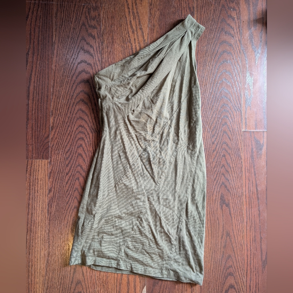RtA Women's One Shoulder Dress Olive Green Sz 4 Spring Cotton Date Night
